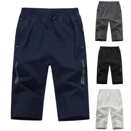 Men Summer Shorts Solid Color Zipper Pocket Plus Size Slim Quick Dry Pants Gym Sport Heren Strand 240517