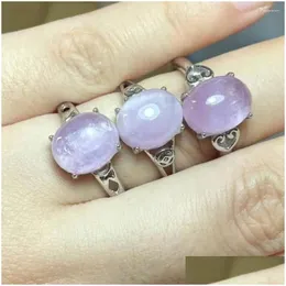 Cluster Rings 3Rings Natural Kunzite Adjustable Ring White Copper For Women Gift Stone Size Approx9 11Mm Drop Delivery Jewelry Dh2Tw
