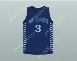 Custom Nay Name Youth/Kids JD Davison 3 Calhoun High School Tigers Navy Blue Basketball Jersey 2ステッチS-6XL