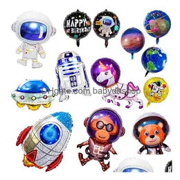 Party Balloons Astronaut Spaceship Aluminum Foil Balloon Flying Saucer Rocket Cartoon Science Fiction Milky Way Kids Birthday Theme Dhjrc