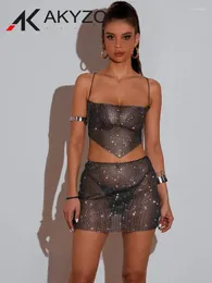 Sukienki robocze Stroje klubu nocnego dla kobiet seksowna prześwita błyszcząca spódniczka Burning Man Festival Rave Low Cut Crop Top Hip Minispirt