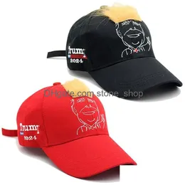 Party Hüte Trump 2024 Sticker Hut mit Haare Baseball Cap Supporter Rally Parade Baumwollbetriebshütte Home Garden Festliche Lieferungen DHQ6U