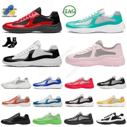 Runningschuhe Luxusdesigner Americas Cup Designer Low Flat Sneakers Größe 12 Patentgewachsen schwarz weiß grün rosa grau dhgates