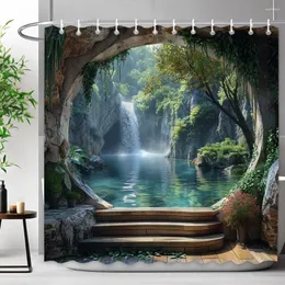 Zasłony prysznicowe chińskie archetyczne zasłony krajobraz wodospad na zewnątrz poliestrowy tkanina poliestrowa dekoracja łazienki