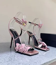 Summer Perfect Crystal Butterfly Sandals Shoes Dua Lipa Women's High Heeled Leather Strappy Ankle Tie Party Wedding Dress Elegant Pumps EU35-42