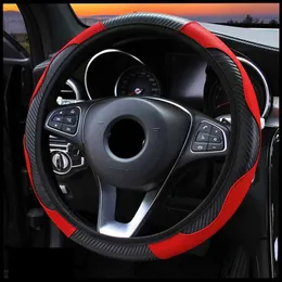 Steering Wheel Covers Automotive parts Carbon fiber Pu leather steering wheel cover for Suzuki Sx4 Peugeot 5008 Volkswagen Up Renault Kangoo Tiida T240518