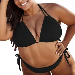 Kvinnors badkläder Kvinnor Tvådel baddräkt 2024 Summer Plus Size Sexig Solid V Neck Push Up Padded Bikini Set High Cut Bathing Suits