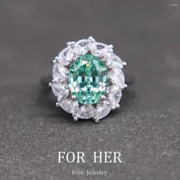 Rings de cluster de luxo de alta qualidade para imitada imitada turmalina anel de pedras preciosas cor de prata do temperamento das mulheres jóias vintage da moda