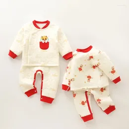 Kläderuppsättningar 3-24m baby sömnkläder 2st bomullsrum hemdräkt flickor pyjama hög midja förtjockar hemkläder kofta byxor födda spädbarn ytterkläder