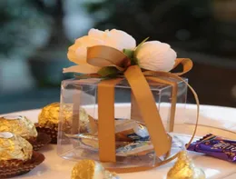 Clear Pvc Favor Favor Pole ślubne przyjęcie urodzinowe cukierki Macaron Cake Zaangażowanie Wstążka Flower Squbon Square Candy Box Prezent Świąteczny Prezent Wraps7412950