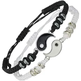 Cadeia 12Sets Yinyang Taiji Bracelet Link ajustável Branco Branco Combinação Tradicional Handicrafts de tecelagem chinesa Adequada para o casal DHMKP