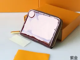 Bolsa de grife verniz de couro genuíno Cartão de crédito Galeira Zippy Mulheres Mulheres curtas Zipper Chave Bolsa de Moda Moda Mini Card Saco de Dinheiro com Caixa Q#28