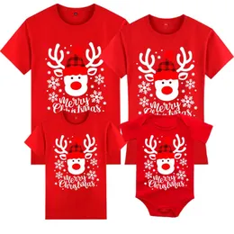Рождественская семья, соответствующая одежде наряды, одежда, Матери, отец, сын, детская футболка с снежным оленем, детская футболка с коротким рукавом 240507