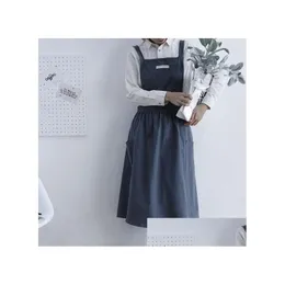 Aprons Pleated Skirt Design Apron Simple Washed Cotton Uniform For Woman Ladys Kitchen Cooking Gardening Coffee Shop Drop Delivery H Dh6Td