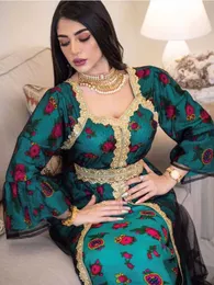 Ubranie etniczne Eid imprezowy sukienka dla kobiet Abaya muzułmanin Ramadan Dubai Mesh Dubai Lace Hafdery Jalabiya Islam Abayas Belt Kaftan Vestidos Largo T240515