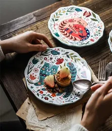 Kreskówkowe setki talerzy z kociem ręcznie malowane retro podłożone deser dania stekowe talerze ceramiczne Halloween prezenty 8 cali danie 21104684357
