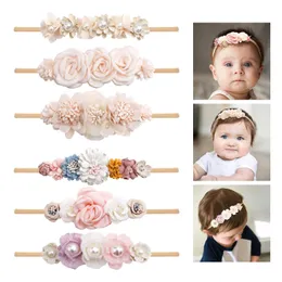 3pcsset Baby Girl Stirnband Geborene elastische Blume Kleinkind Haar Band Kinder Kopfbedeckung Nylon Weiche Haarbänder Kinderzubehör 240515