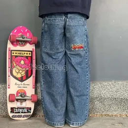 MENCO MENS MENS Y2K Skateboard Hip Hop Sports Lumgy Bih Rise Black Jeans Pantaloni dritti Streetwear