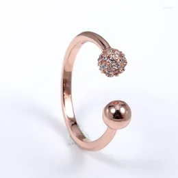 حلقات الكتلة 925 sterling Silver Pan Ring Rose Bead Pave Pave Open مع Crystal for Women Wedding Party Massion Jewelry