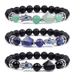 Beaded Sier Hand Evil Eye Healing Crystal Pyramid Beads Bracelets For Women Men Strands Reiki Positive Energy Gemstone Bangle Chakra Dhyv0