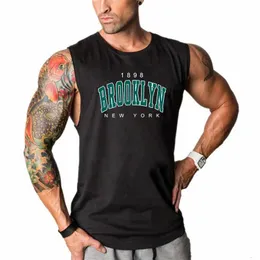 1898 Brooklyn York Stampato Fashion Fitness gilet maschi Bodybuilding Stringer Top Top Summer Cotton Sports Sports Gym abbigliamento 240518