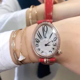 Reine de Nápoles Relógio de pulso para mulher assistir mulheres relógios de diamante tira de couro de diamante Elegant Perfectwatches Movimento Profissional Girlf 2456