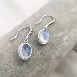 Vintage 925 Sterling Gümüş Set Oval Natrual Moonstones Damla Dangle Hook Küpe Kadın Kızları Takı Orecchini AROS ARETES 240507