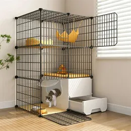 Cat Carriers Modern Simple Iron Cage Indoor House Large Luxury Villa With Litter Box Toilet Oversized Space Pet Supplies