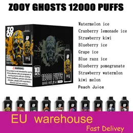 Tek Kullanımlık Vapes Kalem Vaper Zooy Puffbar Eletronic Sigara Puf 12000K Puflar Vapes Şarj Edilebilir Mesh Bobin E Sigara 23ml Muz Flavlar Cihaz Buharlaştırıcı çubuğu