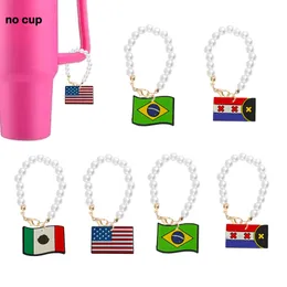 Sandaler National Flag Pearl Chain med charm charm för kopp personlig handtag tumblerformade tillbehör släpp leverans ot2tx