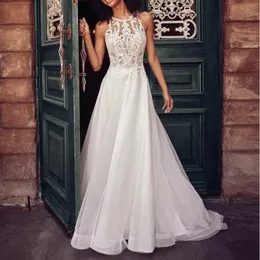 Sukienki z pasa startowego Eleganckie kobiety biała koronkowa sukienka ślubna pochwa Halter de Novia Talla Grande Mujer Hafdery szata de Marie dla ślubnych T240518