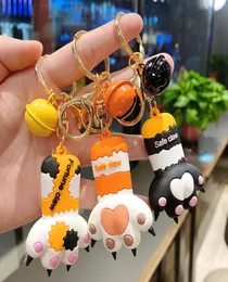 Kawaii Cat Claw Pendant Keychain Cool PVC Animal 3D Paw Alloy Bell Dangle Keyring JewelryかわいいキーハンドバッグトリンコセッツアクセサリーNew5133941
