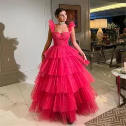 Party Dresses Smileven Puffy Tiersed Prom Bowns A Line Puff Tulle Corset Sweetheart Neck Evening Dress Kort ärm