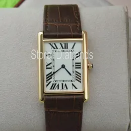Super Thin Series Top Fashion Quartz Watch Men Women Gold Dial Dial Brown Leather Strap Wristwatch Classic Rectangle Design Dress Clock 546F 318S