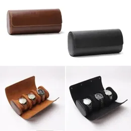 3 Slots Watch Roll Travel Case Chic Portable Vintage Leather Display Watch Storage Box with Slid in Out Watch Organizers 240518