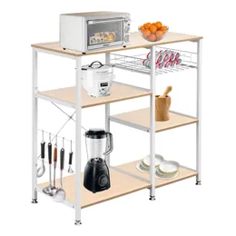 3-stufige Küchenbäcker-Rack Utility Mikrowave Ofen Stand Storage Cart Workstation Regal Weiße Oak