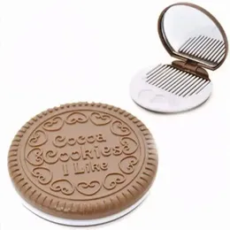2024 1 adet sevimli çikolatalı kurabiye şeklindeki moda tasarımı makyaj aynası 1 tarak ile kurabiye şekilli ayna seti