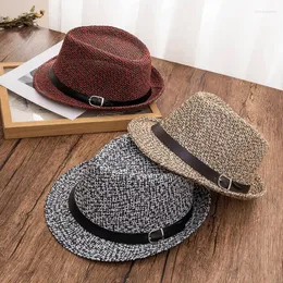 Berets Britisch -Stil mittleren Alters Mode Kurzkrempe Sommer Reise Jazz Cowboy Farbe passende Floppy Fedora Straw Beach Cap Hats für Männer