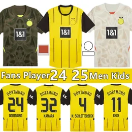 Dortmund 24 25 Futbol Forması Malen Kamara Jersey Sancho Futbol Gömlek 2024 2025 Ev Uzak Üçüncü Haller Reus Moukoko Brandt Sabitzer NMecha Hayranlar Oyuncu Erkek Çocuk Kit
