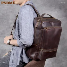 Backpack Simple Vintage Genuine Leather Men's High Quality Women's Daily Travel Work Laptop Bagpack Bookbag