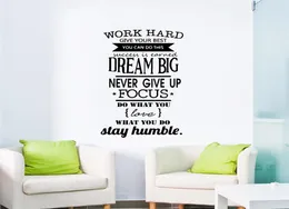 Dream Big Never Give Up Quotes Work Hard Sentences vinyl Wall sticker Mural Bedroom Decor wallpaper Office Classroom Decoration8301631