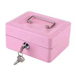 Caixa de dinheiro segura rosa Caixa Caixa Caixa Registro Inserir bandeja Caixa Drawer Storage Mini Portable Steel Lockable Security 240518