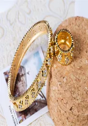 Anéis Bangles Sets Women Moda Flowers Bracelets Rings Gold Silver Girls Wedding Jewelry Conjunto Amante Presente5421914