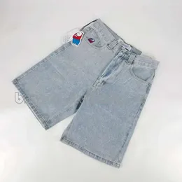 Kvinnors jeans retro hip hop tecknad grafisk streetwear denim shorts y2k stor pojke broderi baggy jorts haruku gym basket män