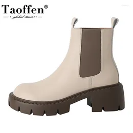 Botas Taoffen Genuine Leather Women Women Tornozelo Mix Color Sapatos de inverno Moda Casual Ladies Tamanho do calçado curto 34-40