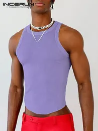 Män tank tops rund nack ärmlös fast färg sommar avslappnad västar fitness streetwear modekläder s5xl incerun 240507