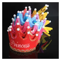 Andra evenemangsfestleveranser LED Crown Hat Christmas Cosplay King Princess Happy Birthday Cap Colorf Sparkling Headgear DH0958 Drop Deli Dhvoi