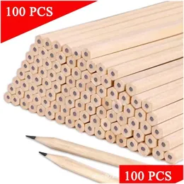 Pencils Wholesale 100Pcs/Lot Wood Pencil Hb Black Hexagonal Non-Toxic Painting Writing Standard Cute Stationery Office School Supplies Dhmmy