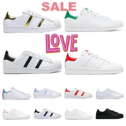 2024 Designer Fashion Stan Smith Superstars Sapatos casuais Homens mulheres triplas pretas Oreo Branco Laser Plataforma Dourada Esportes Esportes de Tênis Flatos Sapatos Esportivos ao ar livre