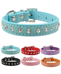 Web celebrity Tik Tok 6 colors XS S softer seude Leather Dog Collars Rhinestone cat collar for Small pet Puppy Collars5015960